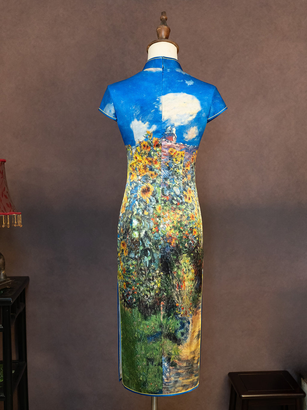[Custom Pre-Sale] Original Design Silk Printed Fabric Cheongsam with Van Gogh Paintings Chinese Style Cheongsam