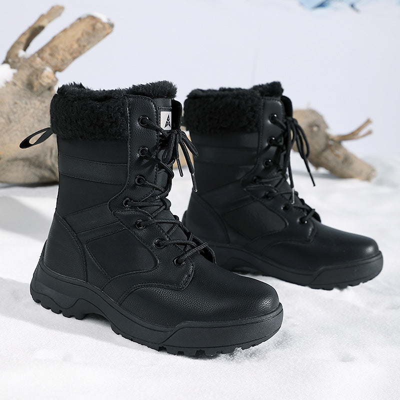 Winter Snow Boots Plush Warm Cotton Shoes Wear-Resistant Sports Outdoor High-Top Lace-Up Women's Boots Cross-Border Large Size Outdoor Shoes