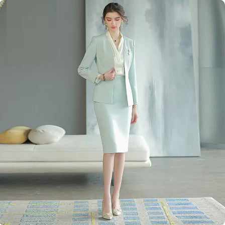 Spring and Autumn New Long-sleeved High-end Business Dress Women's Dress Suit for Host Business Dress Work Clothes Slimming Suit OL