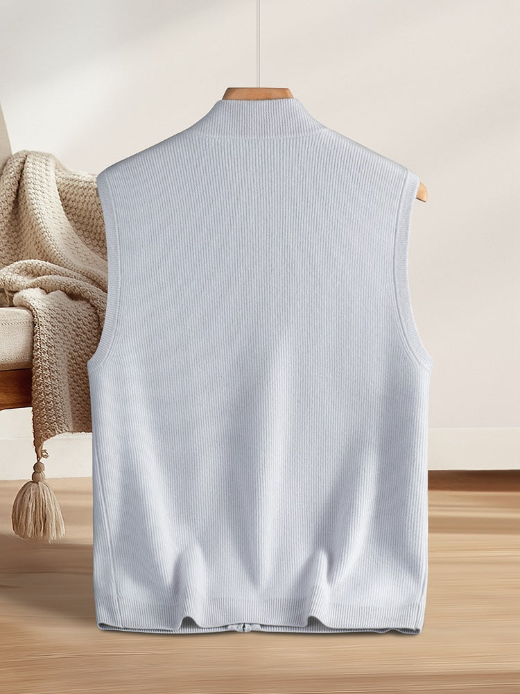 100 Pure Cashmere Sweater Vest for Men Thick Zipper Vest with Pocket Urban Commuter Knitted Vest for Men