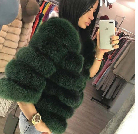 Fashion High-End Young Style Women's Coat, Aliexpress Popular Model, 5-Section Genuine Fox Fur Coat with Fur Integrated