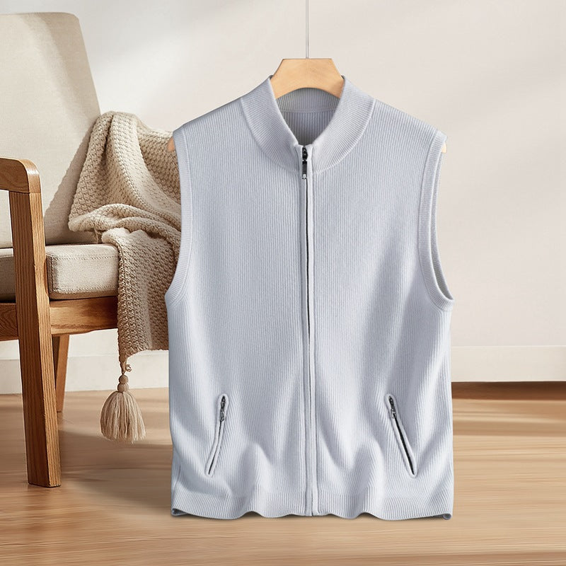 100 Pure Cashmere Sweater Vest for Men Thick Zipper Vest with Pocket Urban Commuter Knitted Vest for Men