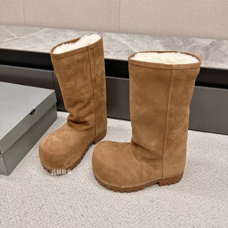 European and American 2024 New High-Definition Winter Anti-Fur High-Top Fur Snow Boots Large-Toe Boots Thick-Soled Fashion Boots