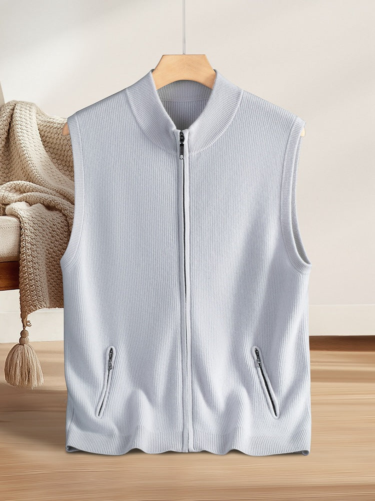 100 Pure Cashmere Sweater Vest for Men Thick Zipper Vest with Pocket Urban Commuter Knitted Vest for Men