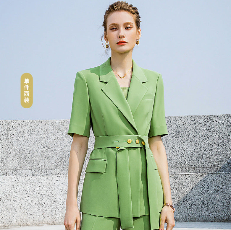 Summer Short-sleeved High-end Fashion Suit suit Temperament Female President Double-breasted Suit Pants Professional Business Dress