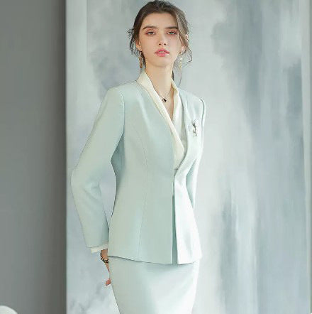 Spring and Autumn New Long-sleeved High-end Business Dress Women's Dress Suit for Host Business Dress Work Clothes Slimming Suit OL
