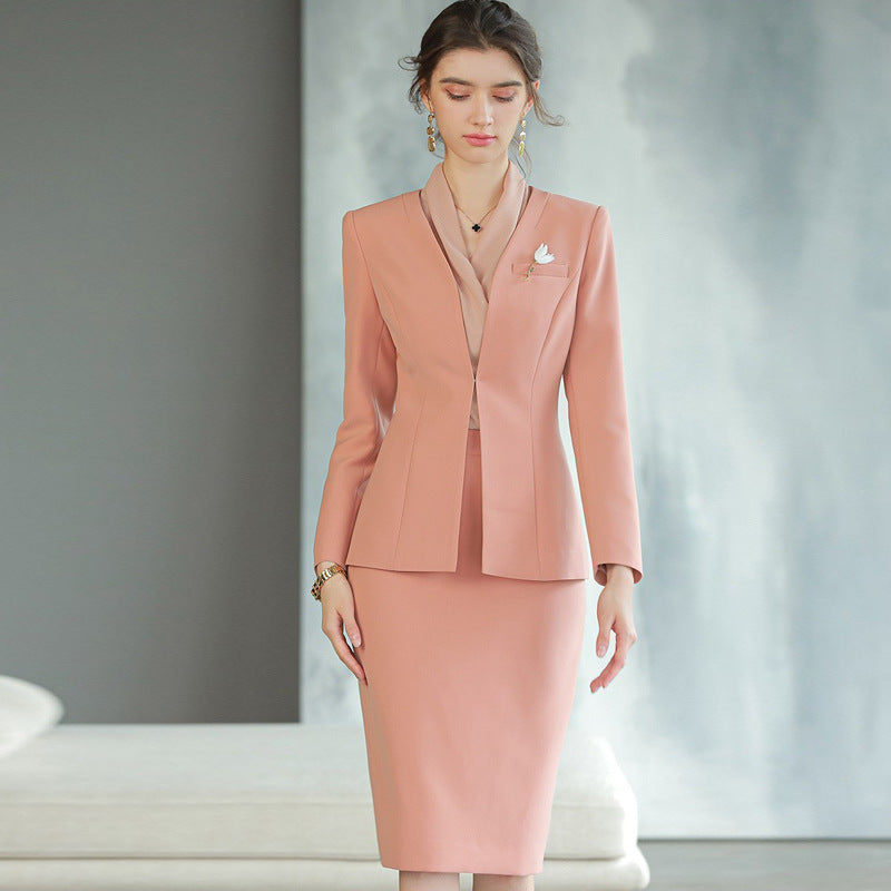 Spring and Autumn New Long-sleeved High-end Business Dress Women's Dress Suit for Host Business Dress Work Clothes Slimming Suit OL