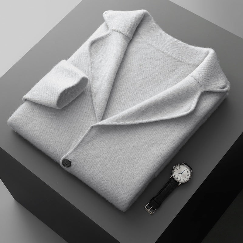 Men's Cashmere Lapel Casual Suit, Thickened Knitted Cardigan, Autumn and Winter New Style, High-Waisted Drawstring Warm Pants, Trendy