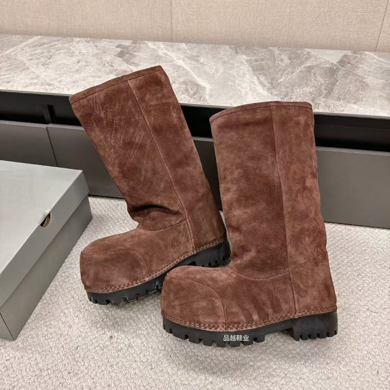 European and American 2024 New High-Definition Winter Anti-Fur High-Top Fur Snow Boots Large-Toe Boots Thick-Soled Fashion Boots
