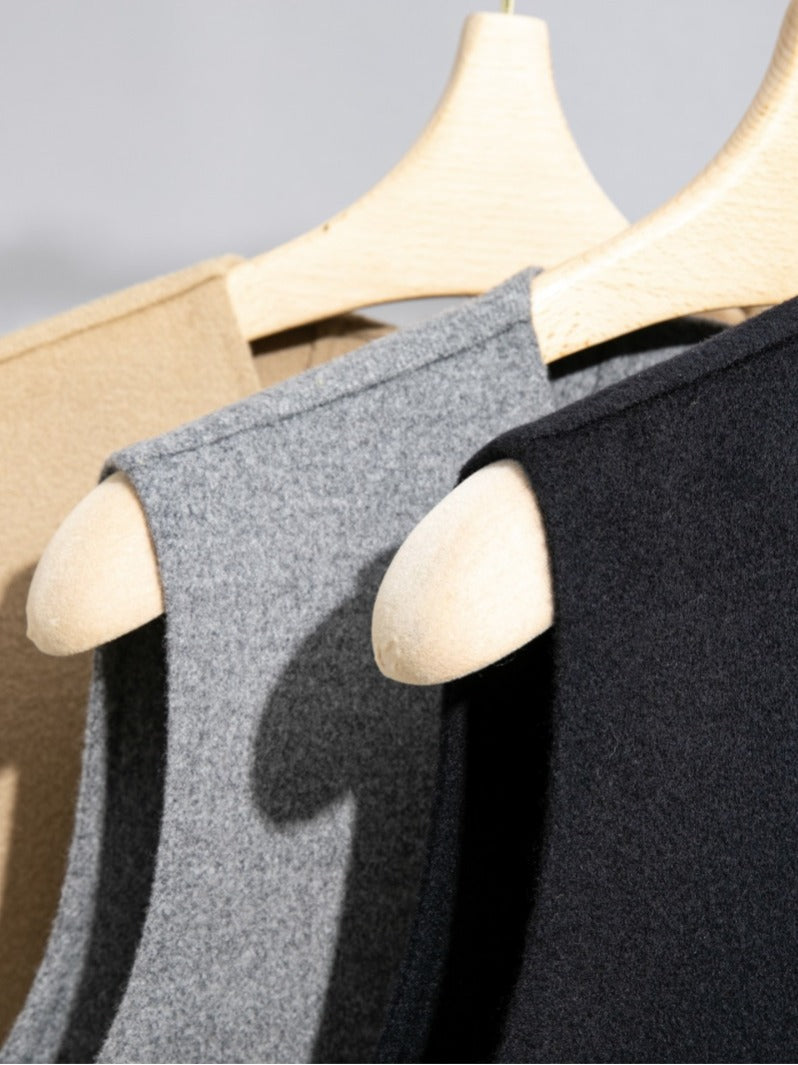 78 Cashmere Dress for Women, Long Double-Sided Handmade Sleeveless Vest Dress, Winter Style, Elegant and Loose Fit for Work