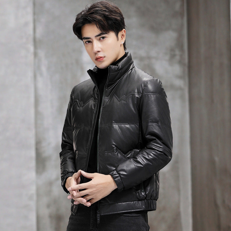 2023 new winter Haining Leather coat men's first layer cowhide down jacket goose down fleece-lined thickened men's coat