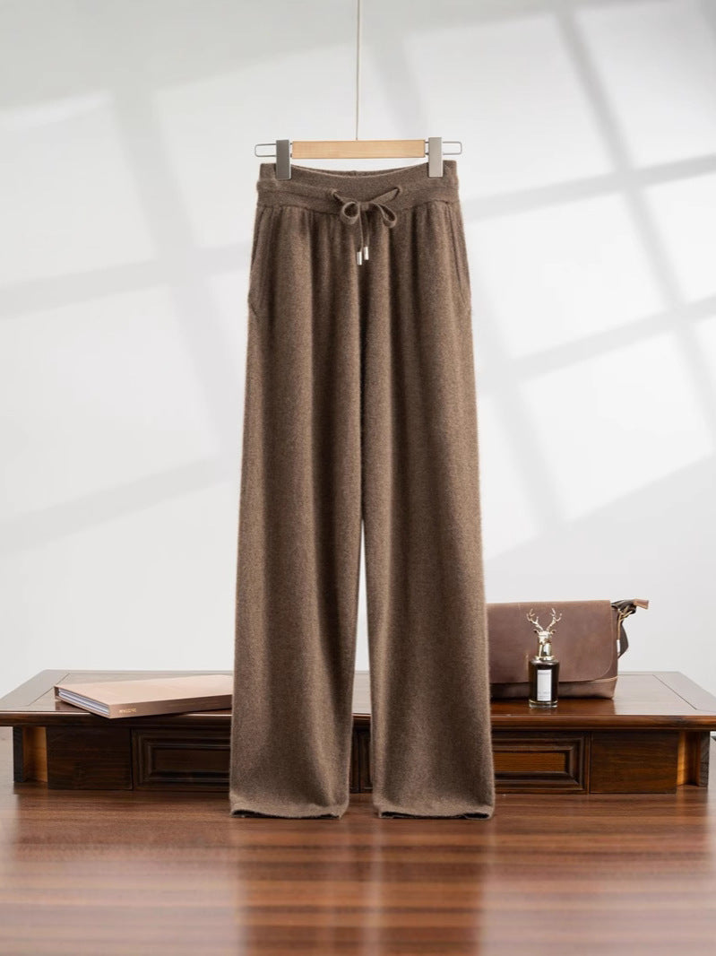 Cashmere sweater casual pants men's 100% pure cashmere autumn and winter New thickened high waist warm outer wear straight pants