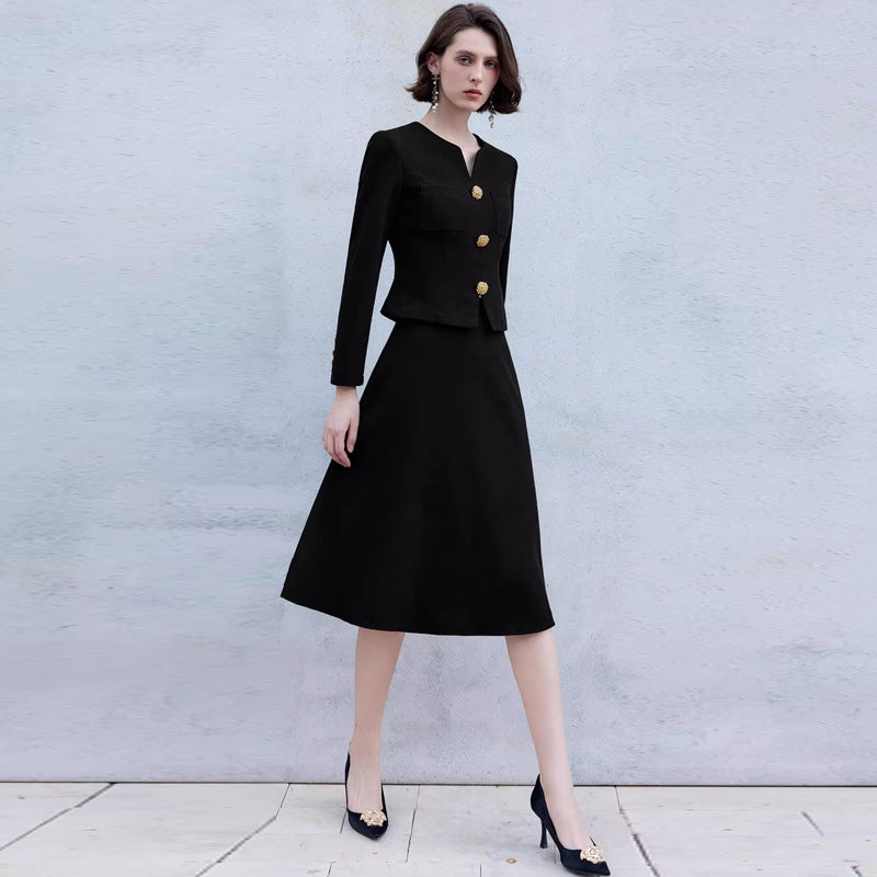 AD High-grade Sense Small V-neck Suit Dress Women's 2025 New Short Jacket Waist Suit Skirt Two-piece Autumn