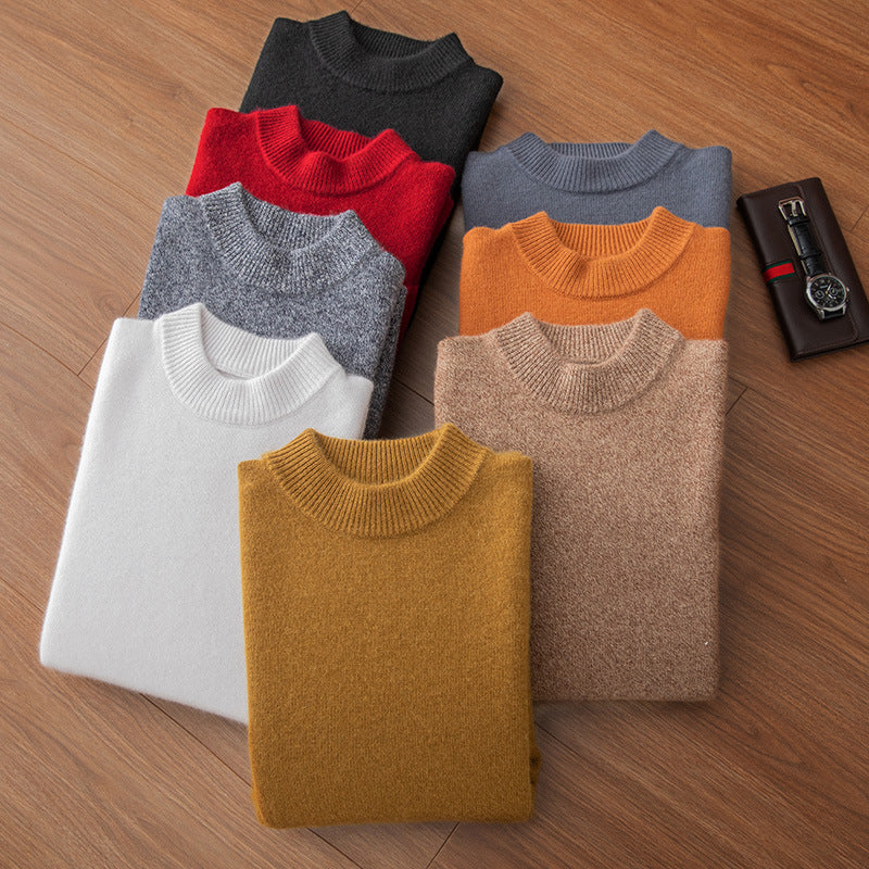 Autumn and Winter Cashmere Casual Versatile Loose Commuting Fashion Simple Half Turtleneck Pullover Knitted Bottoming Wool Sweater
