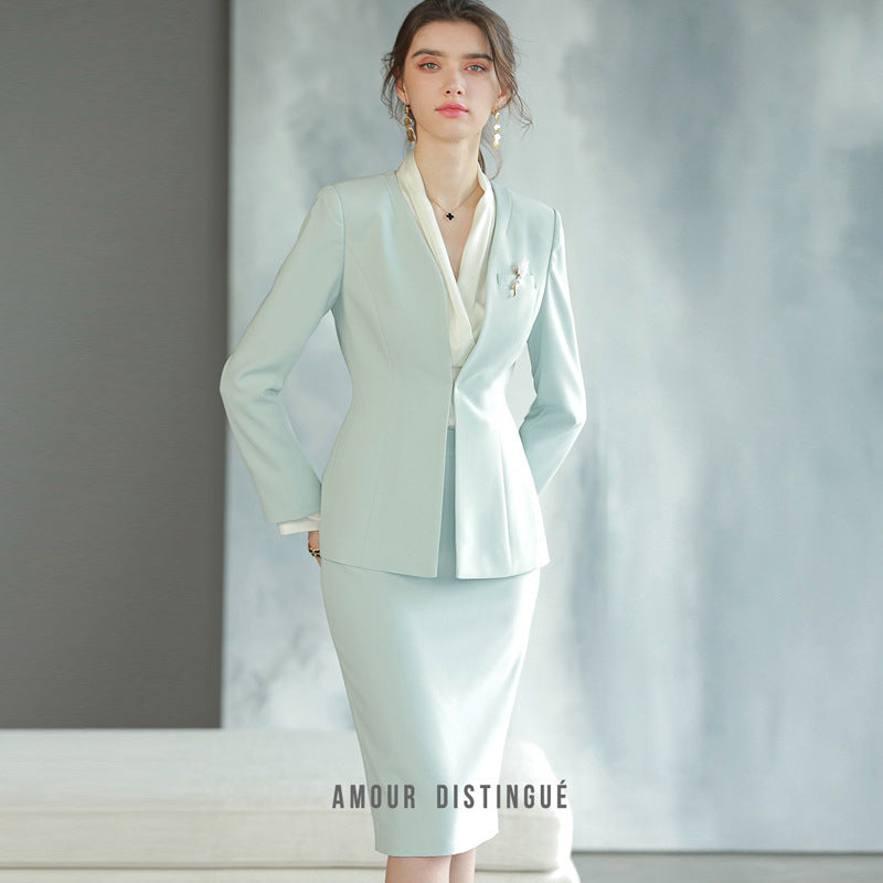 Spring and Autumn New Long-sleeved High-end Business Dress Women's Dress Suit for Host Business Dress Work Clothes Slimming Suit OL