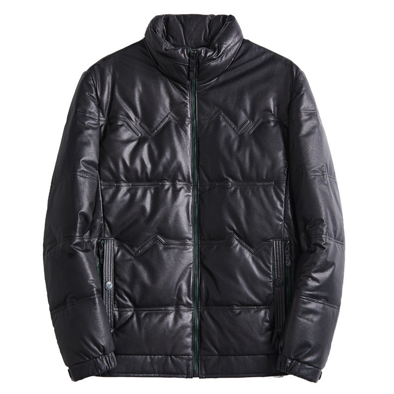 2023 new winter Haining Leather coat men's first layer cowhide down jacket goose down fleece-lined thickened men's coat