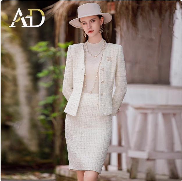 AD Fashion Expensive Small Chanel Style Dress Women's Autumn and Winter New Heavy-duty Woven Wool Jacket Tweed Two-piece Set