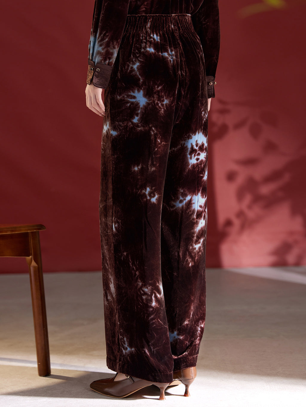 Velvet Wide-Leg Pants for Women Autum 2025 New Tie-Dye Slim Mulberry Silk Straight Pants High Waist Design 1809