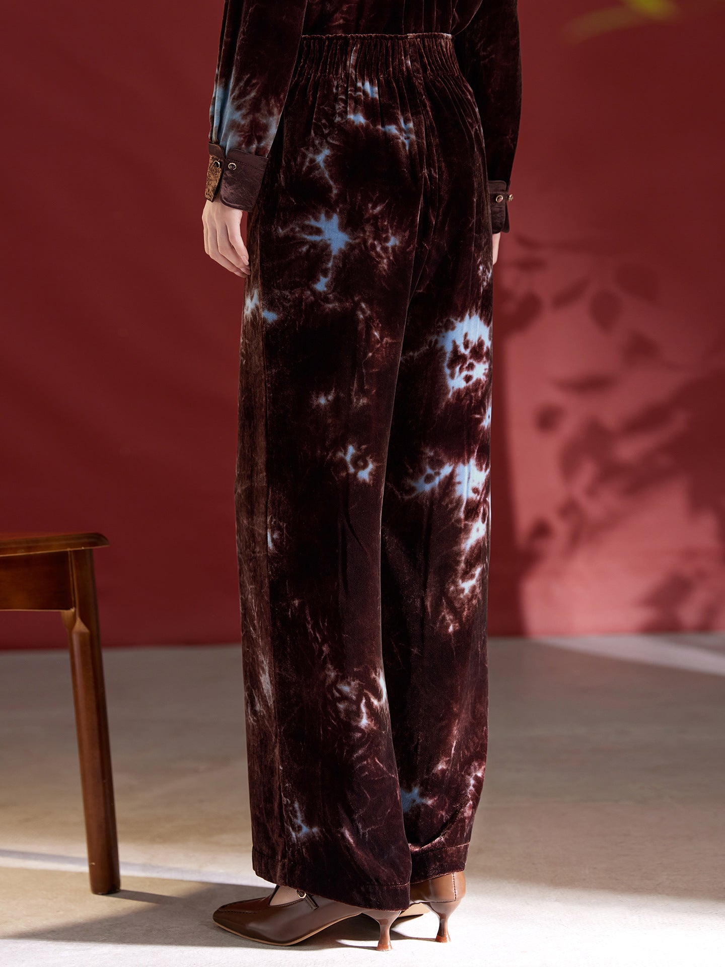 Velvet Wide-Leg Pants for Women Autum 2025 New Tie-Dye Slim Mulberry Silk Straight Pants High Waist Design 1809
