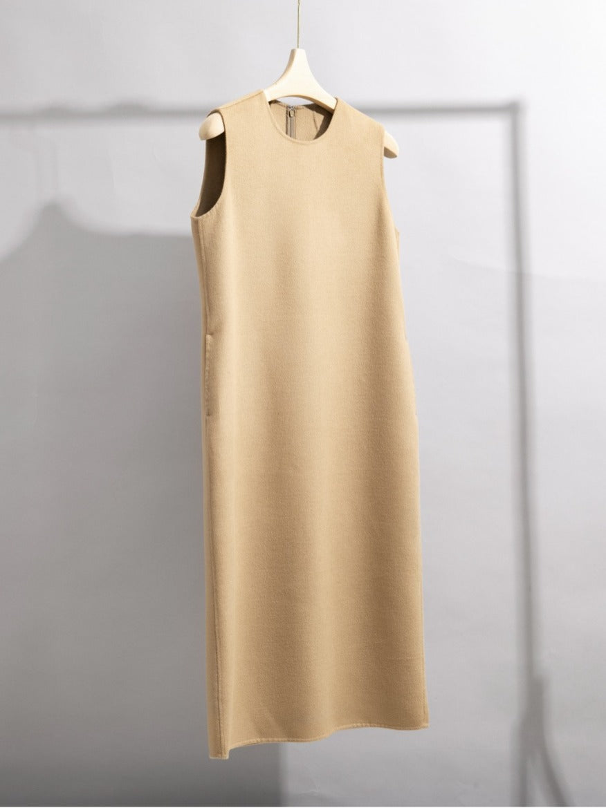 78 Cashmere Dress for Women, Long Double-Sided Handmade Sleeveless Vest Dress, Winter Style, Elegant and Loose Fit for Work