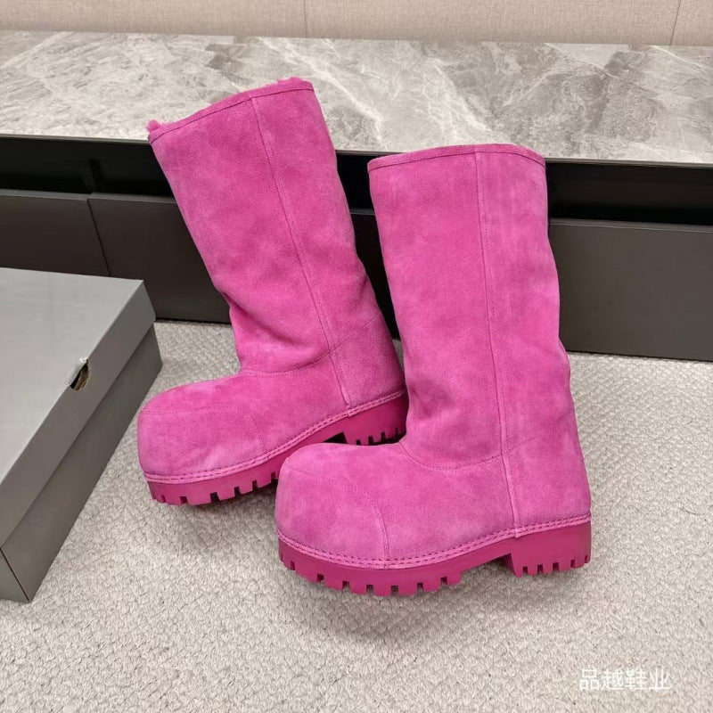 European and American 2024 New High-Definition Winter Anti-Fur High-Top Fur Snow Boots Large-Toe Boots Thick-Soled Fashion Boots