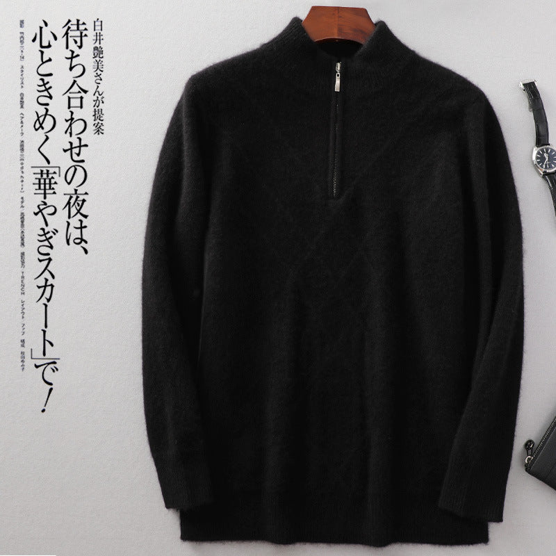 New Half-turtleneck Cashmere Sweater Men's Zipper Sweater Solid Color Knitted Sweater Long-sleeved Sweater Men's Knitted Base Shirt for Men