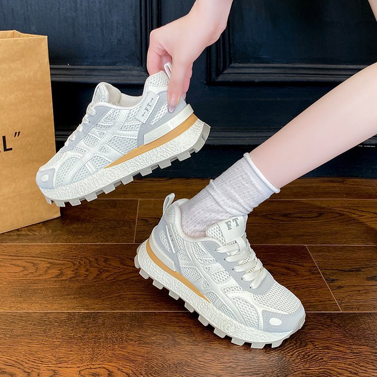 Thick-Soled Height-Increasing Mesh Shoes for Women, Breathable Mesh Surface, 2025 Autumn New Style, Sports Casual Height-Increasing Dad Shoes