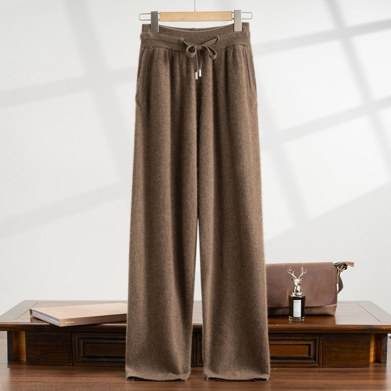 Cashmere sweater casual pants men's 100% pure cashmere autumn and winter New thickened high waist warm outer wear straight pants