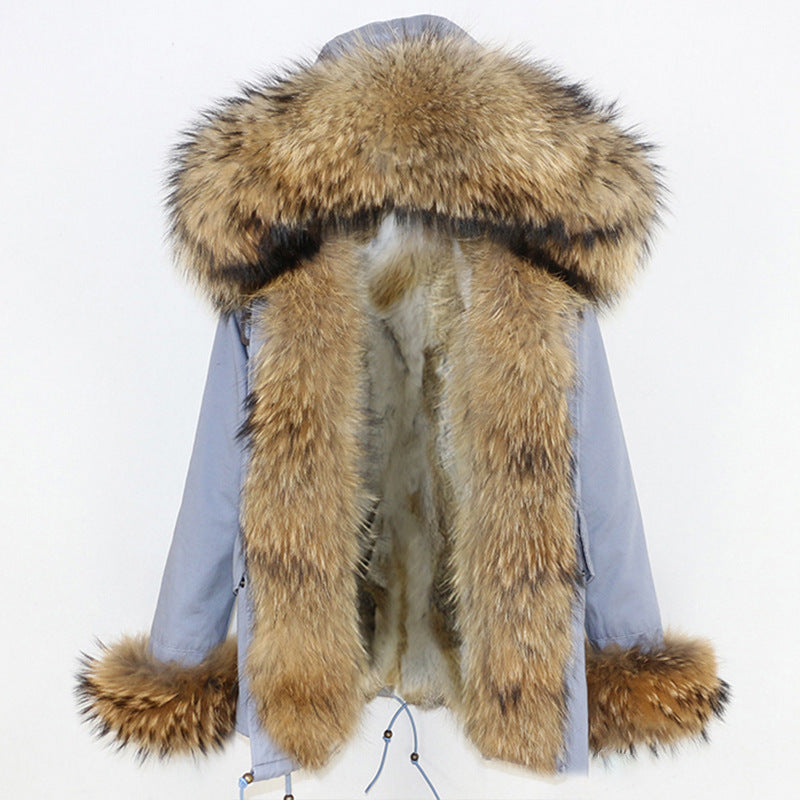2023 autumn and winter new detachable thickened rabbit fur liner super large raccoon fur fur collar door sleeve fur parker women