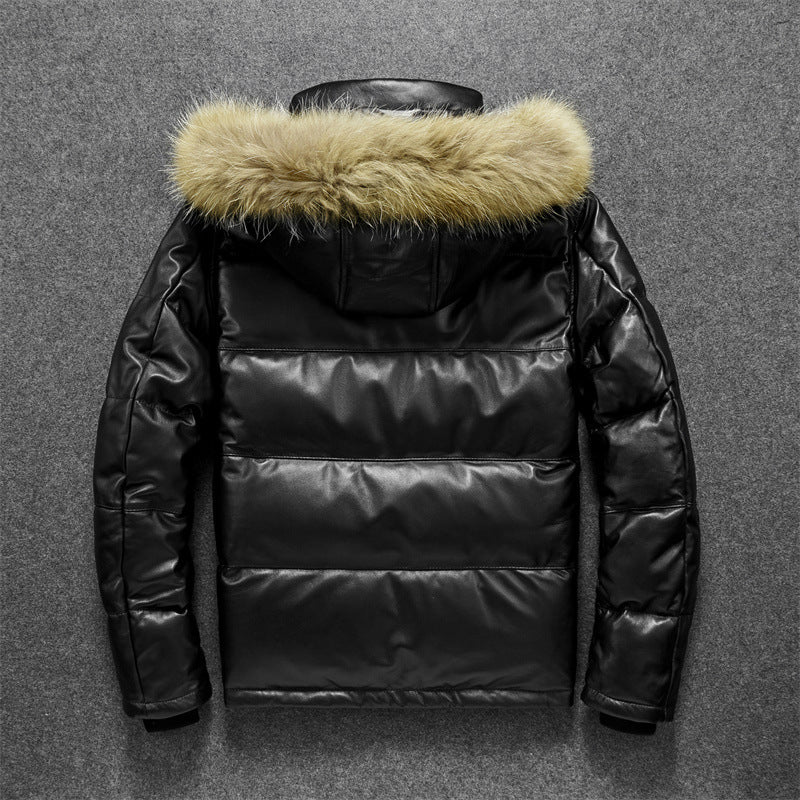Sheepskin Down Jacket Winter Coat Warm New Thickened Casual Men's Detachable Hat Fur Collar Raccoon Fur