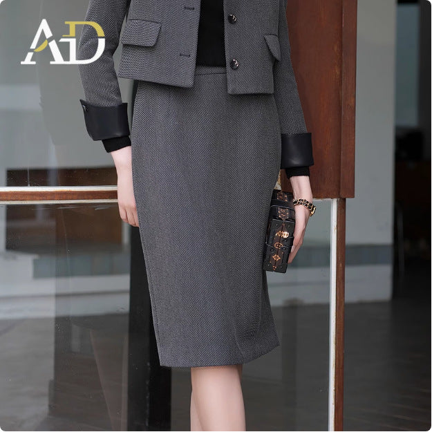 AD Autumn Chanel Style suit Women's Crewneck Short Jacket 2024 New Twill Wool Woolen Two-Piece Set