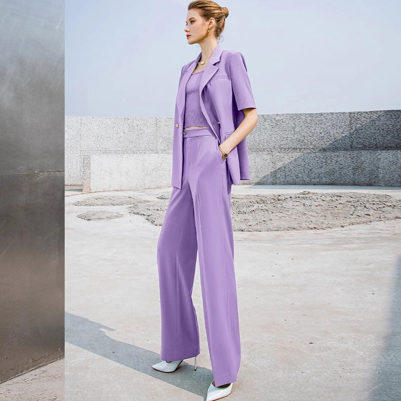Summer Short-sleeved High-end Fashion Suit suit Temperament Female President Double-breasted Suit Pants Professional Business Dress