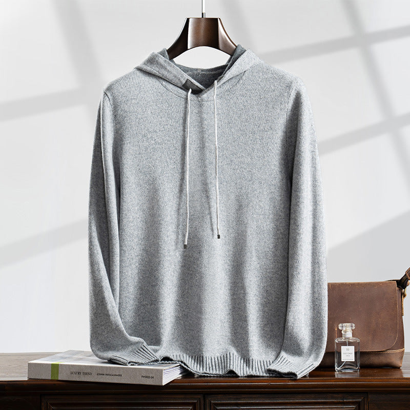 Cashmere Sweater for Men 100% Pure Cashmere Autumn and Winter New Two-Color Thickened Long-Sleeved Knitted Sweater Jacket Hoodie