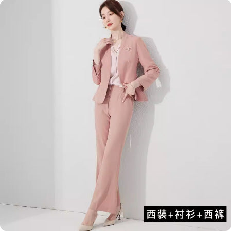 Spring and Autumn New Pink Elegant Goddess Fan Professional Suit Fashion Collarless Broadcasting Host Dress Dress