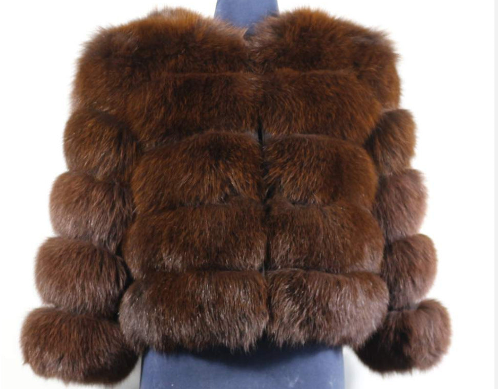 Fashion High-End Young Style Women's Coat, Aliexpress Popular Model, 5-Section Genuine Fox Fur Coat with Fur Integrated