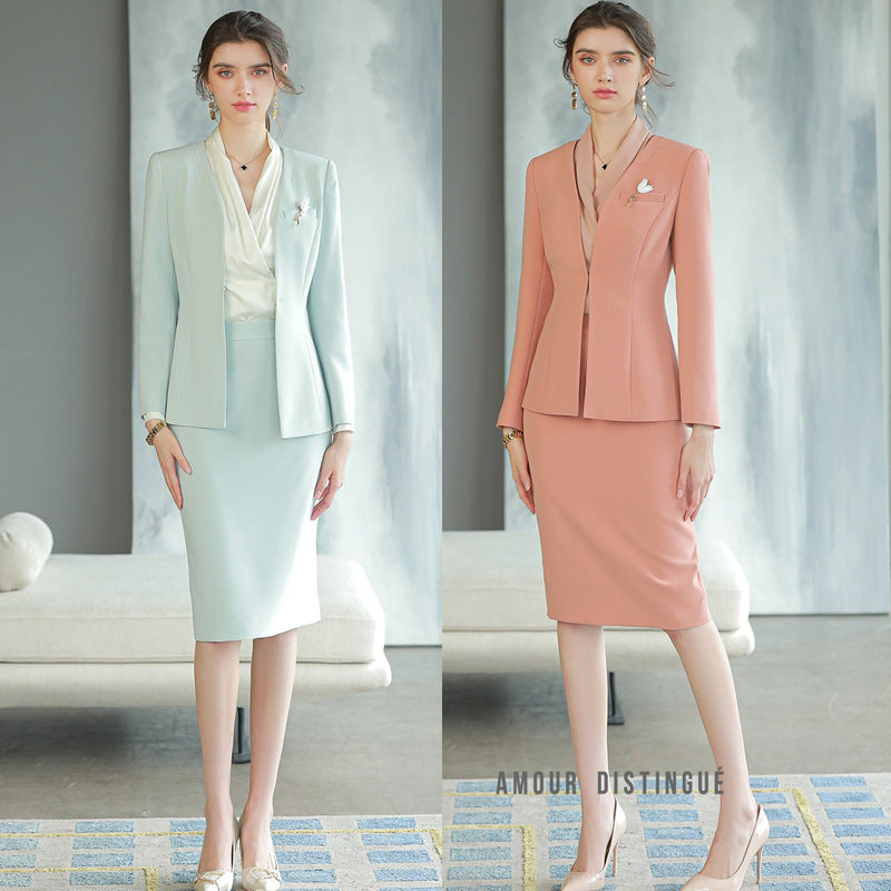Spring and Autumn New Long-sleeved High-end Business Dress Women's Dress Suit for Host Business Dress Work Clothes Slimming Suit OL