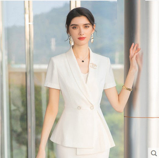 OL Design Sense Suit Female Niche Irregular Work Clothes Slim-fit Slimming White Business Suit Summer