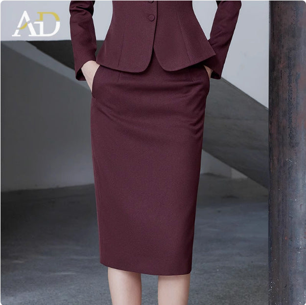 AD Ancora Red Suit Jacket Female Temperament Socialite High Sense Slim-fit Crewneck suit Workplace Commuter Two-piece Set