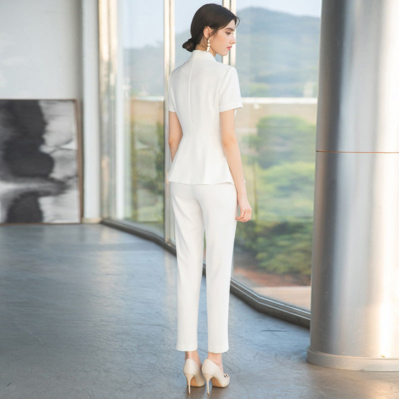 OL Design Sense Suit Female Niche Irregular Work Clothes Slim-fit Slimming White Business Suit Summer