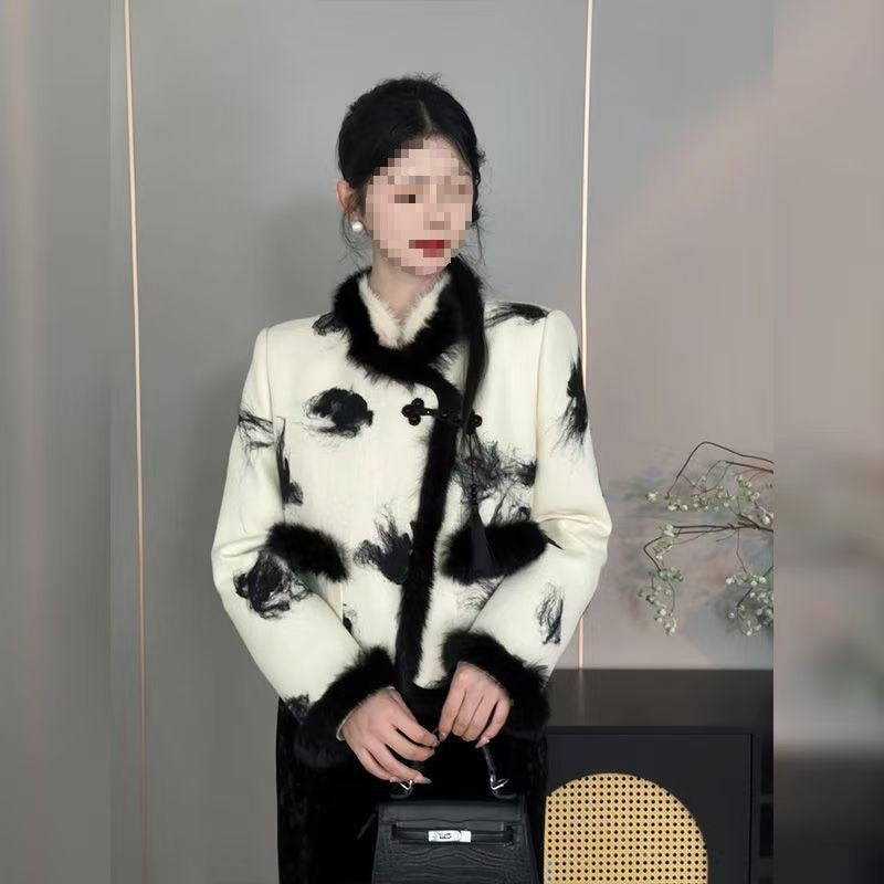 Elegant Fashion Women's Winter Short Wool Coat All-match Western Style Overskirt Retro New Chinese Style suit