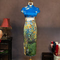 [Custom Pre-Sale] Original Design Silk Printed Fabric Cheongsam with Van Gogh Paintings Chinese Style Cheongsam