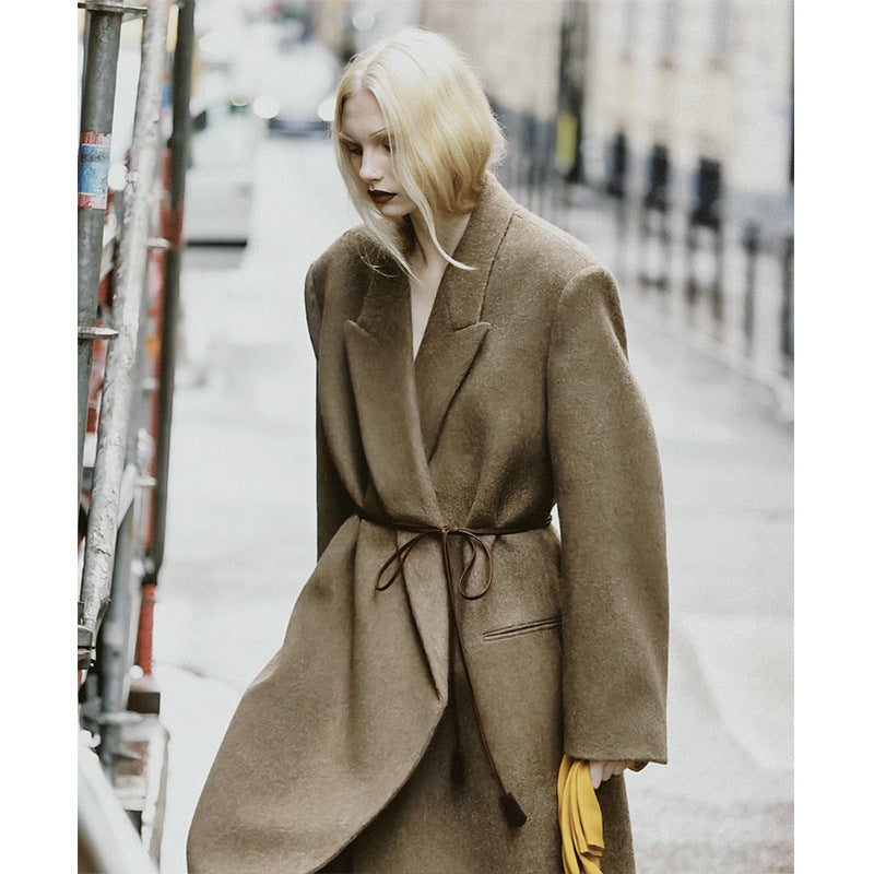 Row Wind Show Wool Coat Women's 24ss Autumn and Winter Wide Version Lengthen Minimal Woolen Coat
