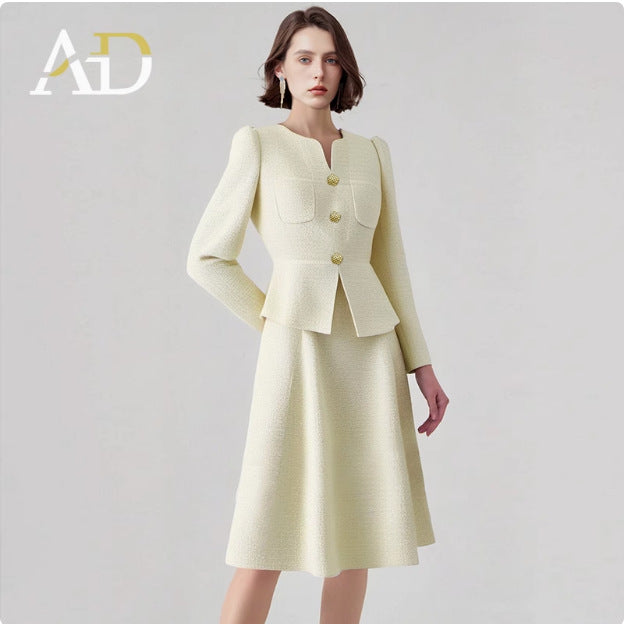 AD High-grade Sense Small V-neck Suit Dress Women's 2025 New Short Jacket Waist Suit Skirt Two-piece Autumn