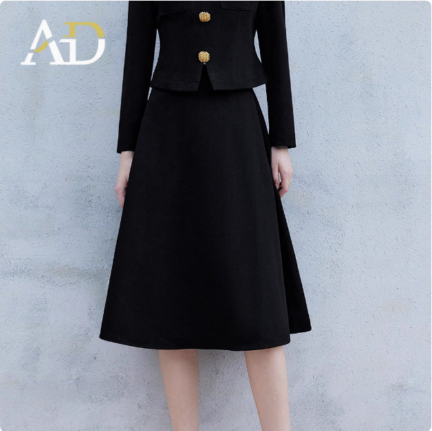 AD High-grade Sense Small V-neck Suit Dress Women's 2025 New Short Jacket Waist Suit Skirt Two-piece Autumn