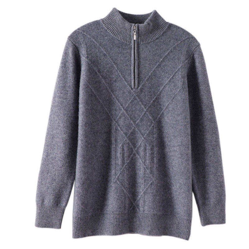 New Half-turtleneck Cashmere Sweater Men's Zipper Sweater Solid Color Knitted Sweater Long-sleeved Sweater Men's Knitted Base Shirt for Men