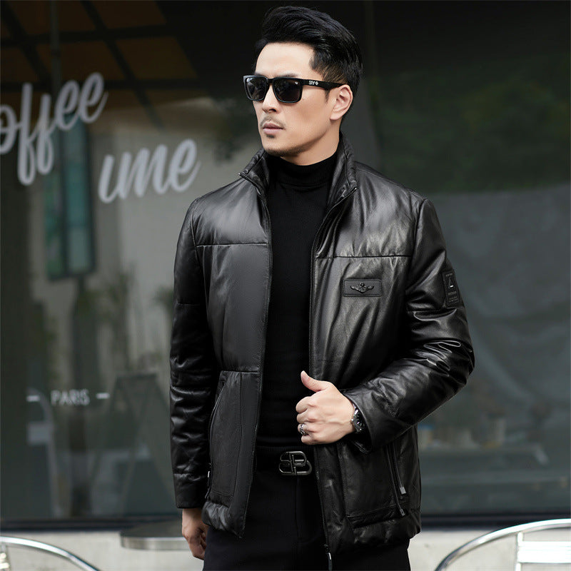 Haining High-end Genuine Leather Men's Coat 2024 Winter Short Authentic Sheepskin Down Jacket Men's Leather Jacket