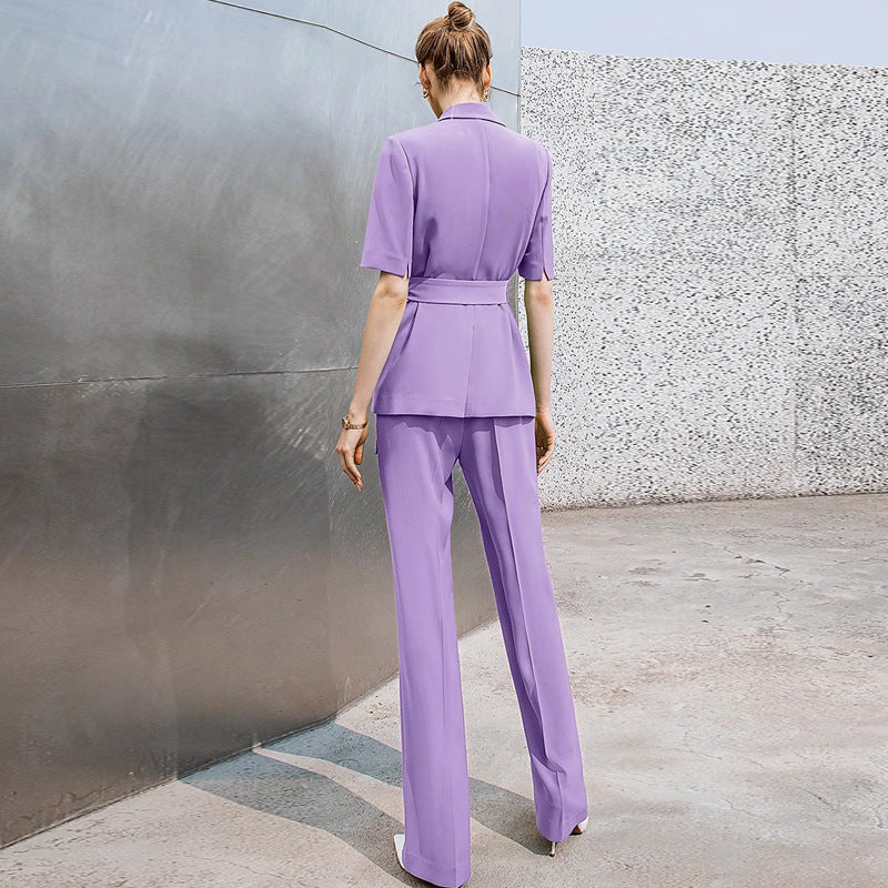 Summer Short-sleeved High-end Fashion Suit suit Temperament Female President Double-breasted Suit Pants Professional Business Dress