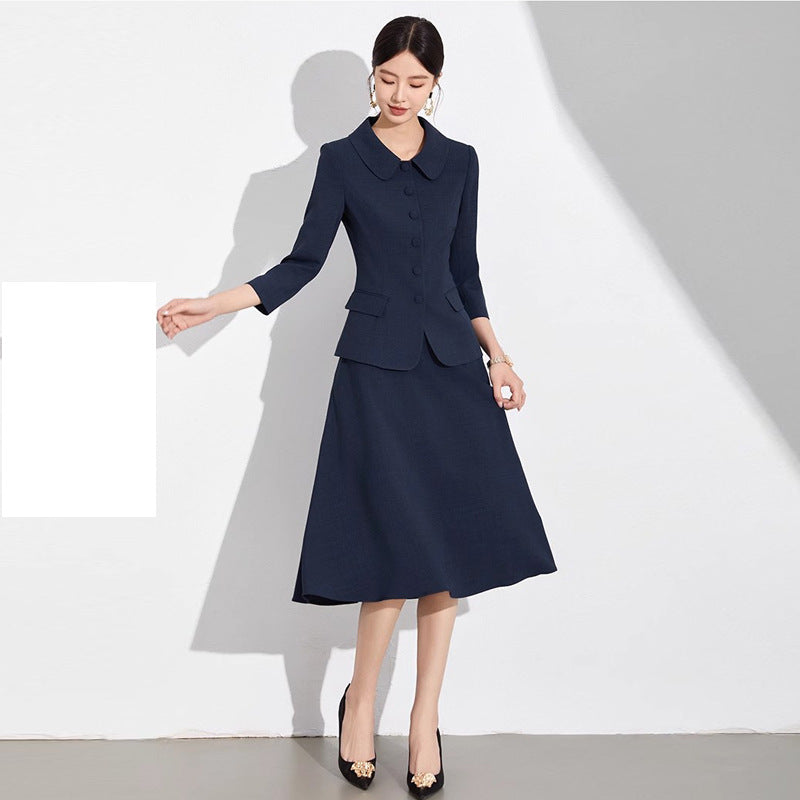 Spring and Autumn Fashionable Small Lasel navy blue Suit suit Slim-fit Slimming Retro Style Teachers' Professional Wear Formwork