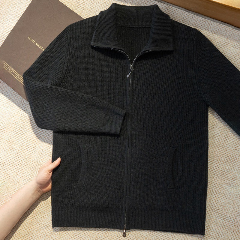 New Style Half-High Collar Long-Sleeve Zip-Up Autumn and Winter Pure Cashmere Ribbed Knit Cardigan Men's Jacket