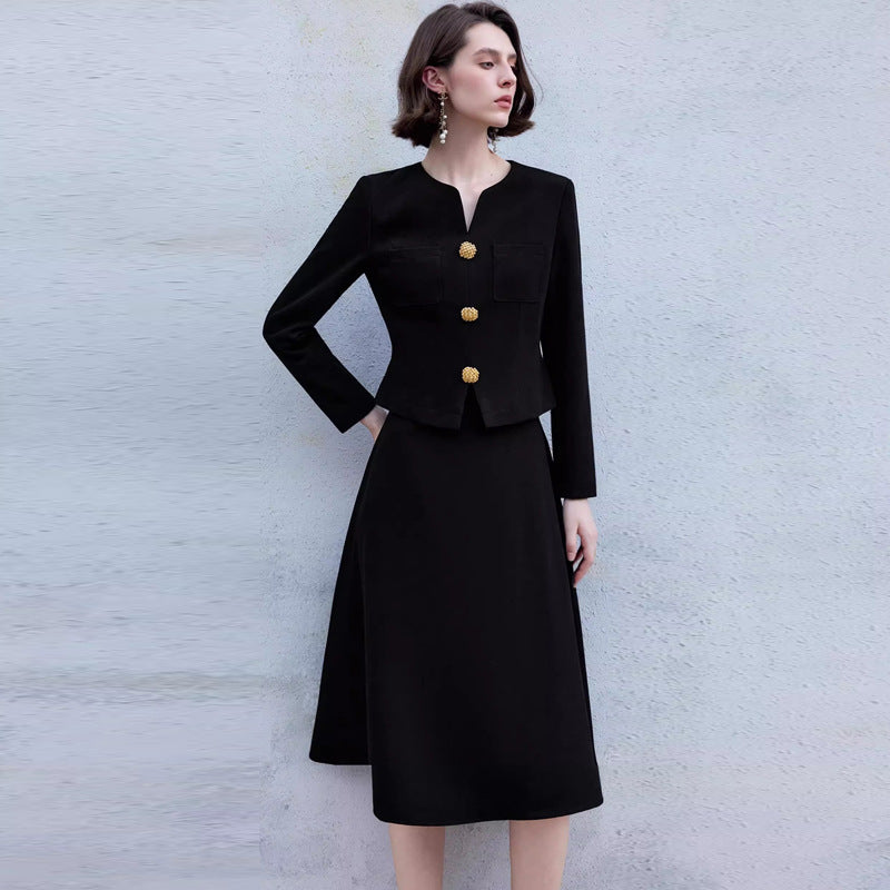 AD High-grade Sense Small V-neck Suit Dress Women's 2025 New Short Jacket Waist Suit Skirt Two-piece Autumn
